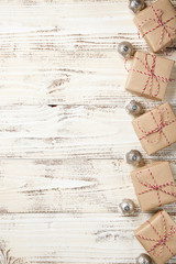 Christmas decoration and gift boxes background