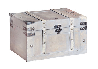 Old vintage chest trunk isolated on white background