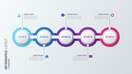 Fve steps infographic process chart. 5 options vector template.