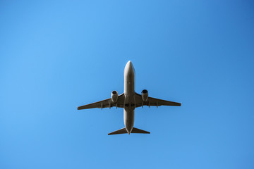 青空を滑空する旅客機