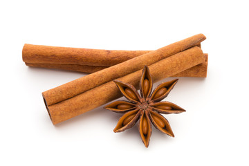 Cloves, anise and cinnamon isolated on white background.