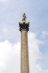 Fototapeta na wymiar Nelson's Column is a monument in Trafalgar Square in central London built to commemorate Admiral Horatio Nelson, who died at the Battle of Trafalgar in 1805. 