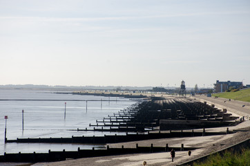 View of Dovercourt Beach with breakwaters in background