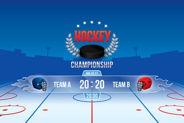 Fototapeta premium Vector of ice hockey championship with team competition and scoreboard.