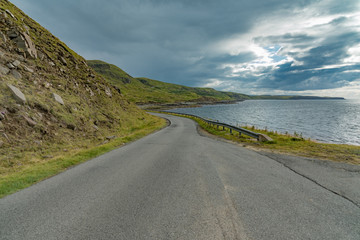 lands between sky and ocean panorama of Scotland in England in summer