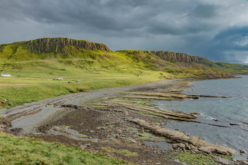 lands between sky and ocean panorama of Scotland in England in summer