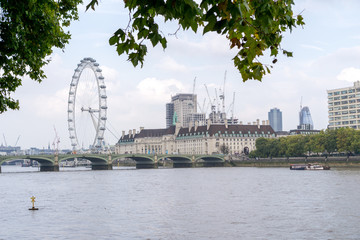 Fototapeta na wymiar View of the Skyline of London with London Eye over the Thames River