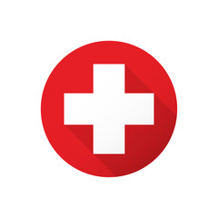 Firs aid medical white cross in red circle