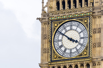 Fototapeta na wymiar Big Ben is the nickname for the Great Bell of the clock at the north end of the Palace of Westminster in London and is usually extended to refer to both the clock and the clock tower.