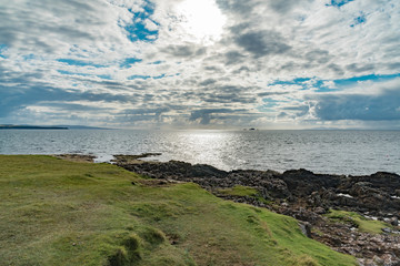 lands between sky and ocean panorama of Scotland in England in summer