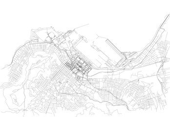 Obraz premium Ulice centrum Kapsztadu, mapa miasta, RPA. Mapa drogowa