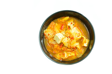 kimchi soup on white background, korean traditional food 