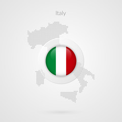 Italy map dotted contour vector sign. Isolated Italian flag circle symbol. European country illustration icon for presentation, project, advertisement, sport event, travel, concept, web design