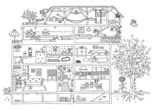 A House with an Emu - coloring page