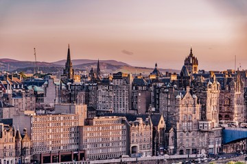 sunset in Edinburgh Castle in Scotland during the August festival