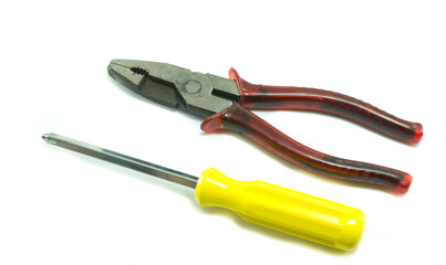 pliers and screwdriver tool on a white background