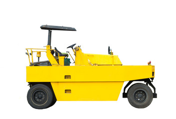 yellow road roller on white background