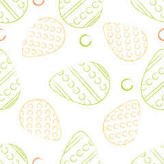 Seamless pattern contour Easter eggs yellow, green and red pastel colors on a light background. Vector illustration