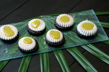Close up Lime & Meringue Chocolate Cookie. (selective focus)