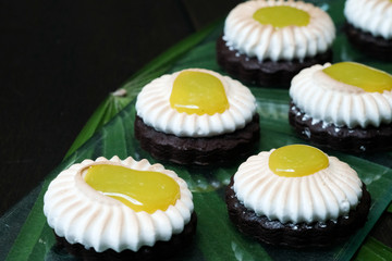 Close up Lime & Meringue Chocolate Cookie. (selective focus)