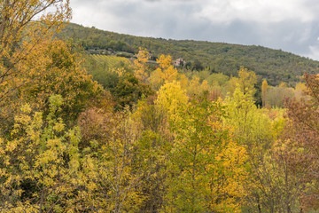 autumn in the hills of Siena with ancient farms and vineyards