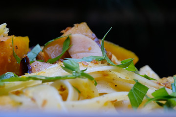 Close up Roast Butternut Squash Fettuccine . (selective focus)