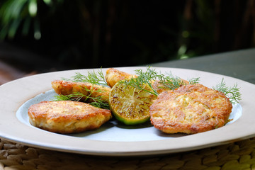 Close upCrab Cakes. (selective focus)