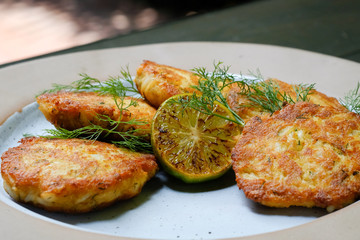 Close upCrab Cakes. (selective focus)