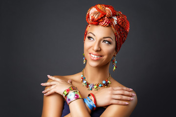 beautiful young woman with turban on head
