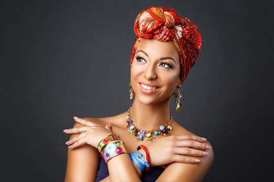 Beautiful Mulatto Young Woman With Turban On Head