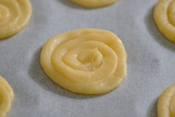 Close up Homemade White Chocolate Cat’s Tongue Cookies . (selective Focus)