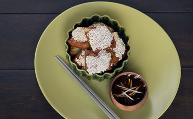 Close up Homemade Thai Styled Chicken toast. (selective Focus)