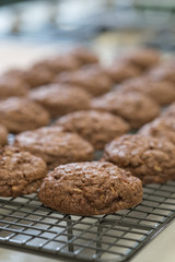 Close up Homemade Chocolate Cookie Sandwiches . (selective Focus)