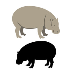 hippo flat style vector illustration black silhouette