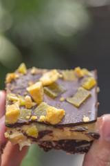 Close up Homemade Mango Chocolate Bars. (selective Focus)