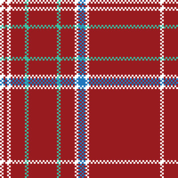 Red pixel seamless pattern check fabric texture plaid