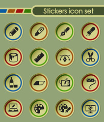 art tools round sticker icons for your creative ideas
