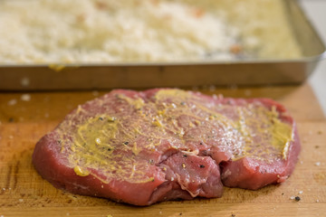 Close up Steak with marinade. (selective focus)