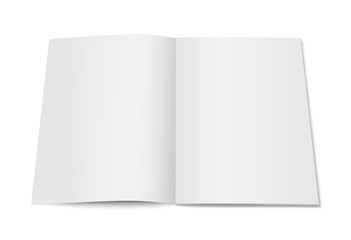 Vector white mock up of magazine isolated. Opened vertical magazine, brochure, book or notebook template on white background. 3d illustration for your design