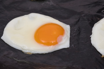 Close up Fried egg in a pan. (selective focus)