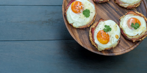 Close up Homemade Croque Madame Thai Styled . (selective Focus)