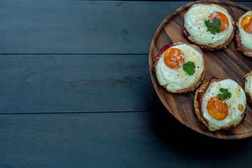 Close up Homemade Croque Madame Thai Styled . (selective Focus)