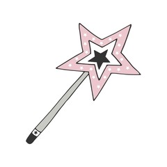 Hand drawn magic wand with a star. Color vector illustration