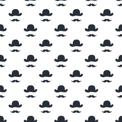 It's a boy - Unique hand drawn little man seamless pattern with hat and mustache. Vector illustration