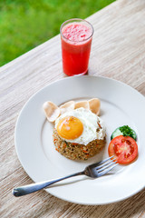homemade indonesian fried rice with watermelon juice