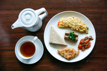 english breakfast with a cup of a tea