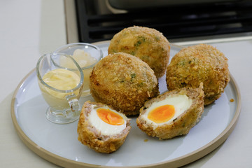 Close up Homemade  Scotch Eggs. (selective Focus)