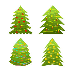 Naklejka na ściany i meble Set of decorative New Year and Christmas trees for cards and design