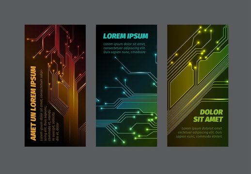 Set of Web Banners with Electronic Circuit Elements