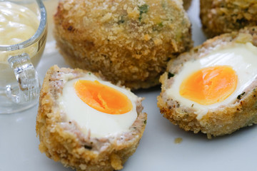 Close up Homemade  Scotch Eggs. (selective Focus)